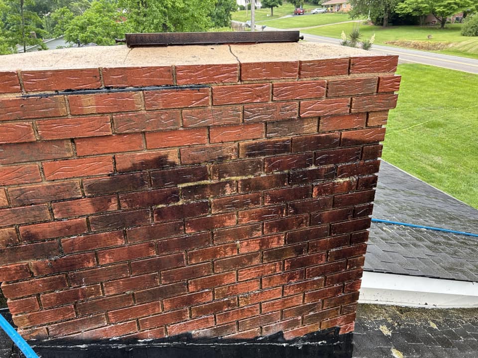 Brick chimney pressure washing