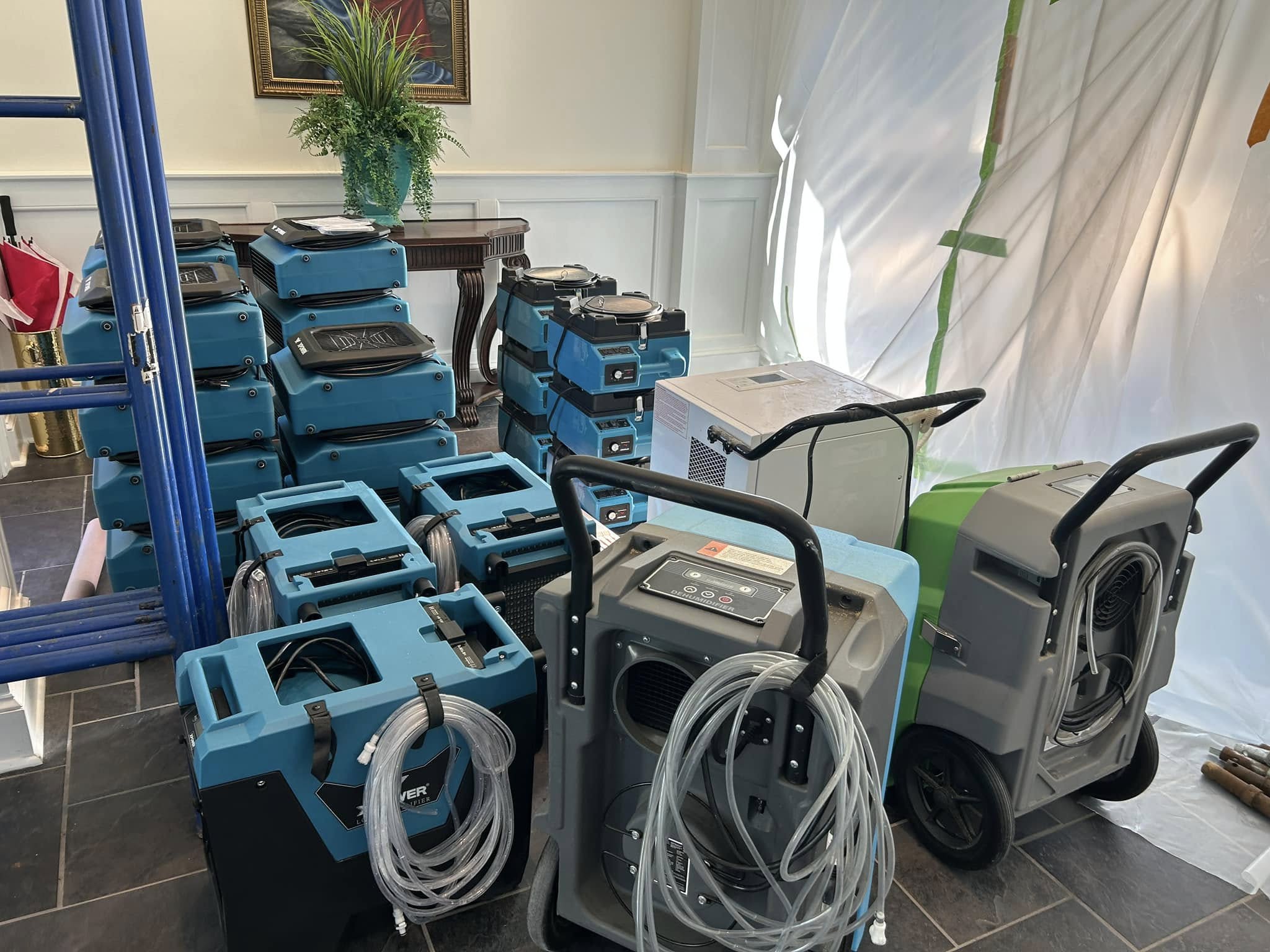 Water damage restoration in progress